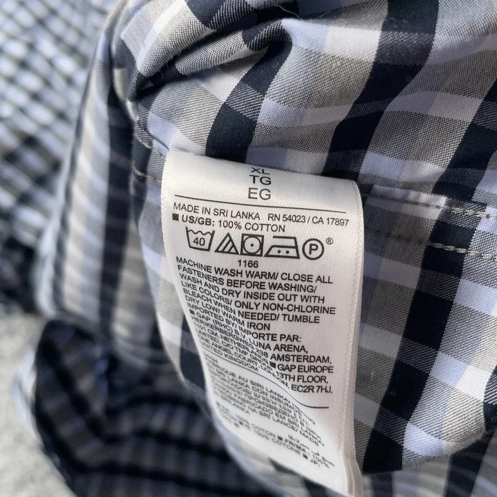 Banana Republic Shirt Mens XL Blue Black White Check Slim Fit Button Up Cotton